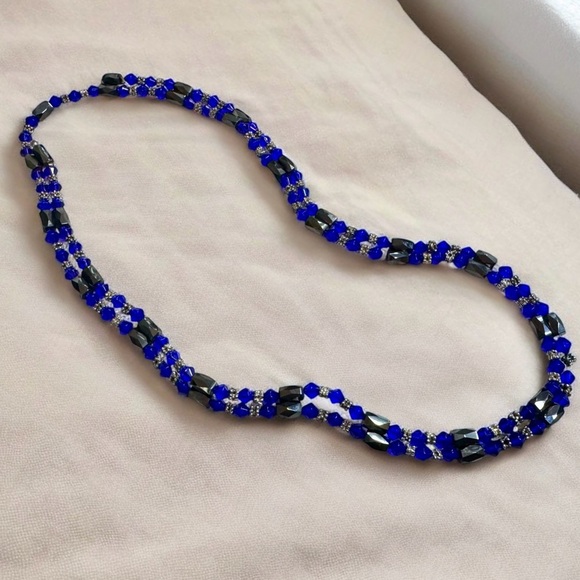 Magnetic Hematite & Royal Blue Bicone Crystal Bead Wrap Bracelet - Picture 7 of 9